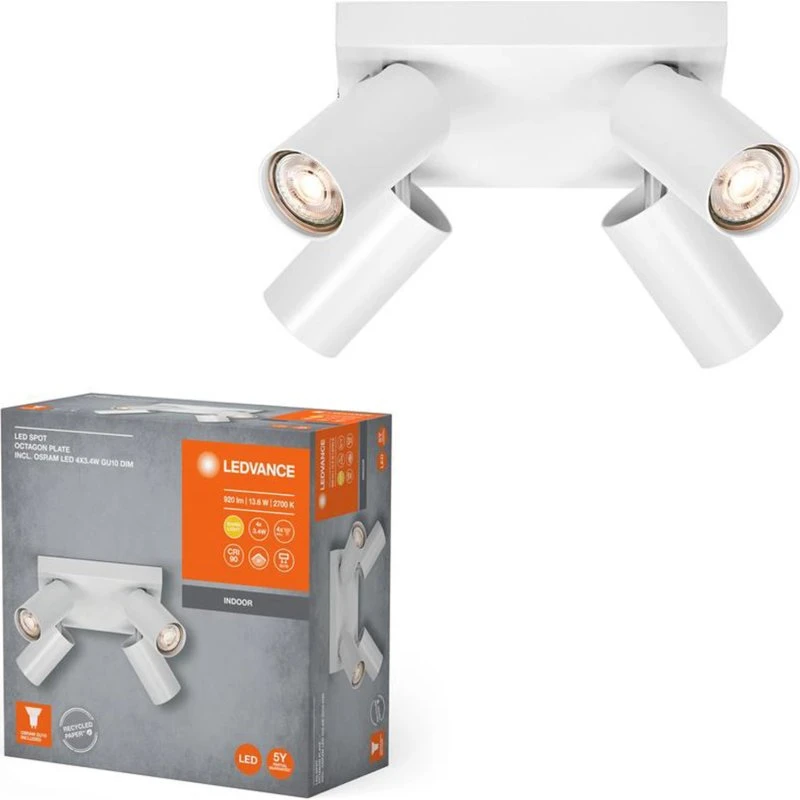 Ledvance Octagon LED Plafondspot 4x3.4W 2700K Wit