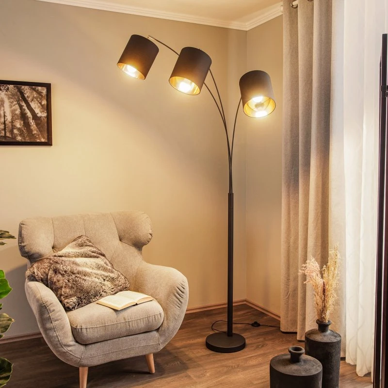 Lindby Nanika Vloerlamp Zwart/Goud - 202 cm - 3-lampen