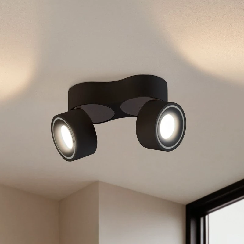 Arcchio LED plafondspot Rotari, 2-lamps, zwart, 1960 lm