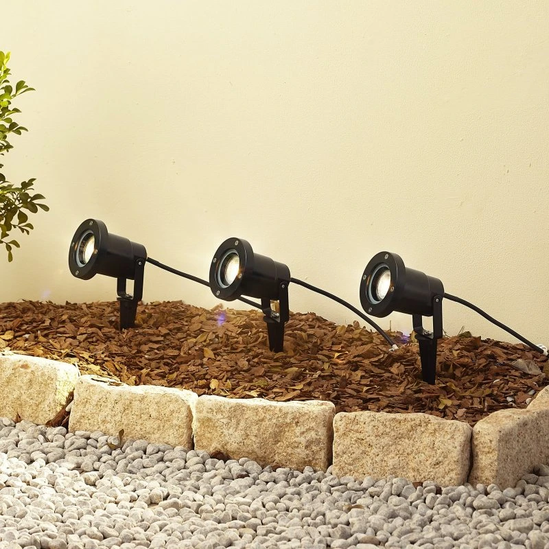 Lindby Thorgal Grondspies Lamp - Set van 3 - Zwart - Ø 9,8 cm