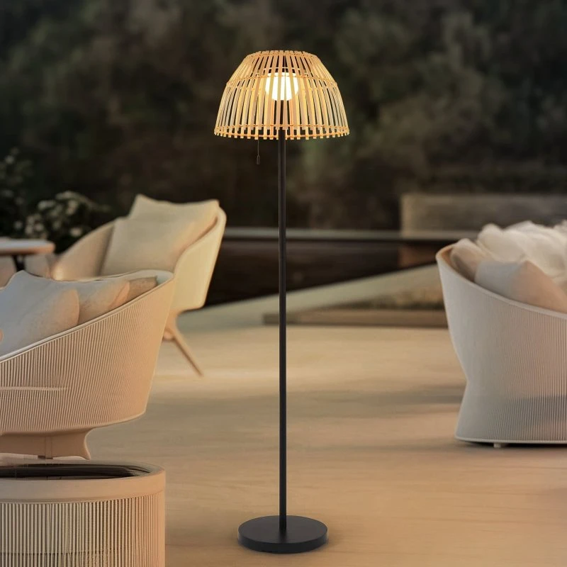 Lucande Eligio LED vloerlamp - Bamboe & Aluminium - RGB - Ø 39 cm