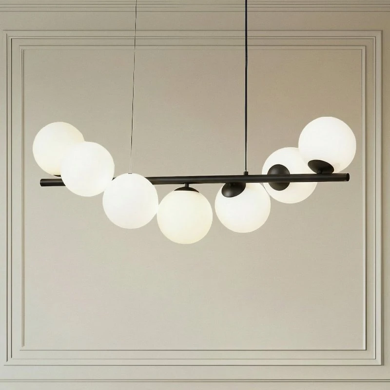 Lucande Isandro Hanglamp - Zwart/Opaal - 7-Lamps