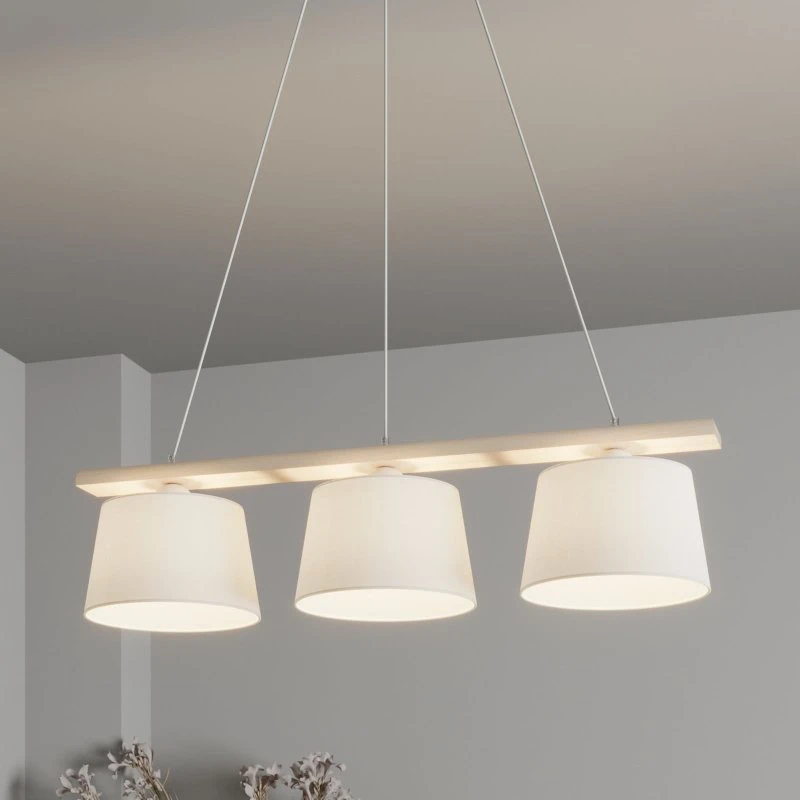 Euluna Hanglamp Sweden - Antiek Wit - 3-Lamps - Textiel & Hout