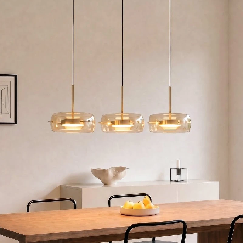 Lucande Martis LED hanglamp - Amber & Messing - 3-lampig - Dimbaar