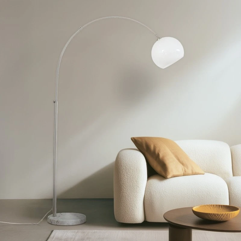 Lindby Alverton Booglamp, Wit/Nikkel, Glas, 197 cm
