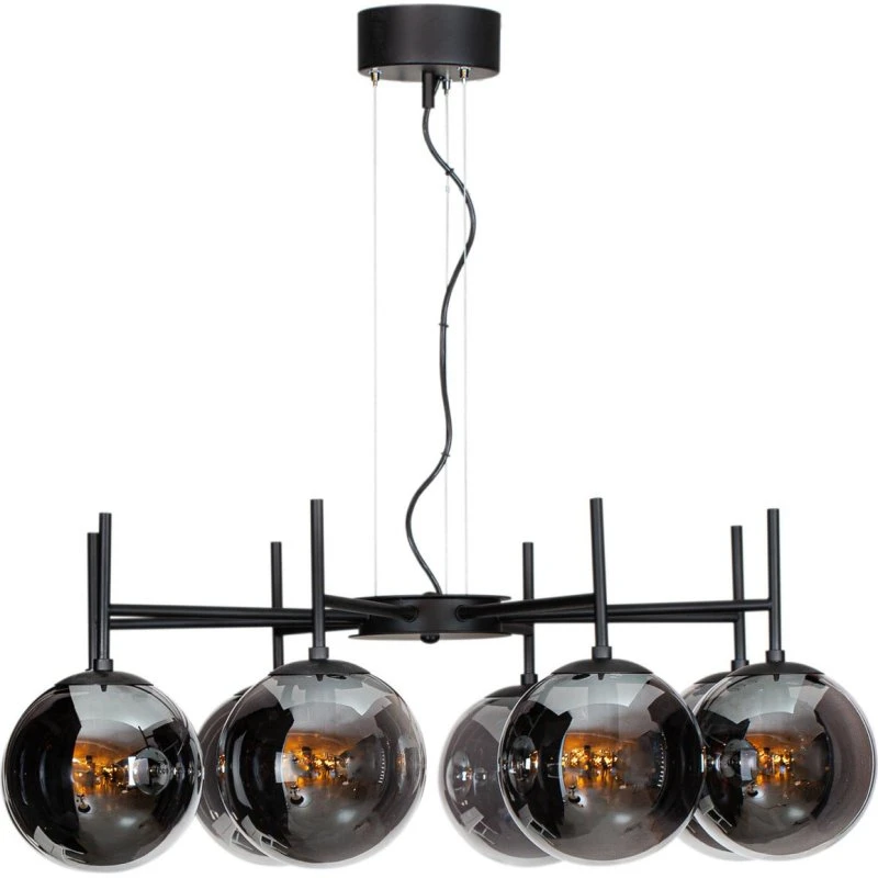 By Rydéns Boyle Hanglamp - Zwart Metaal & Rookgrijs Glas - 8-lampen