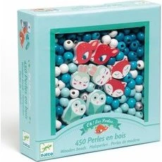 Djeco Houten Kralen Bosdieren – 450 stuks met 8 dierenbedels & 6 m koord