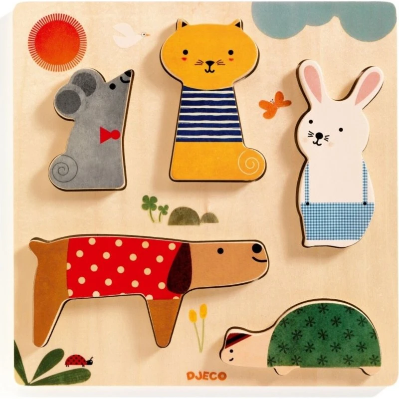 Djeco Woodypets Houten Stapelpuzzel met 5 Dieren (vanaf 1 jaar)