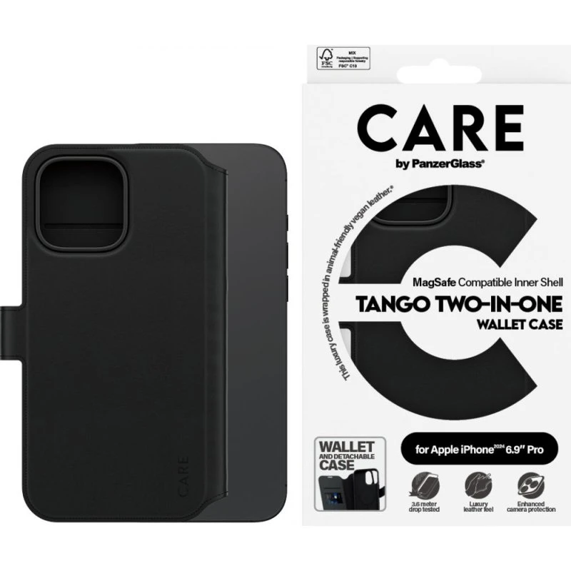 CARE by PanzerGlass Tango 2-in-1 MagSafe Wallet Case iPhone 16 Pro Max - Black