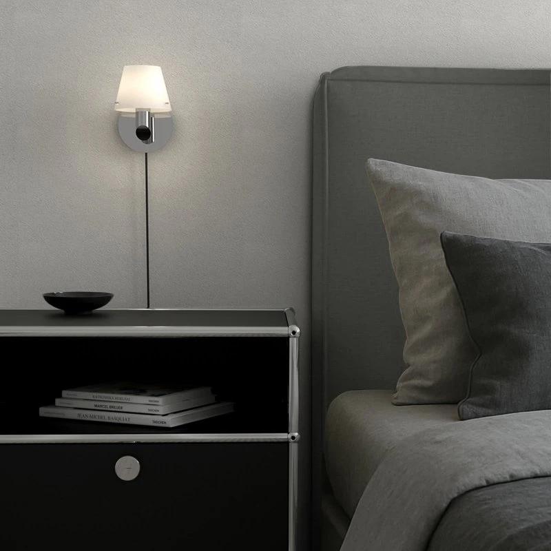 Herstal Gil wandlamp - Chroom - Ø 10 cm - Opaalglas