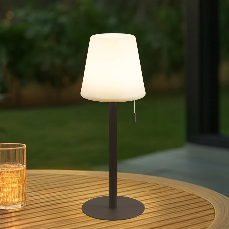 Lindby Azalea LED Oplaadbare Tafellamp - Wit/Bruin - 45 cm