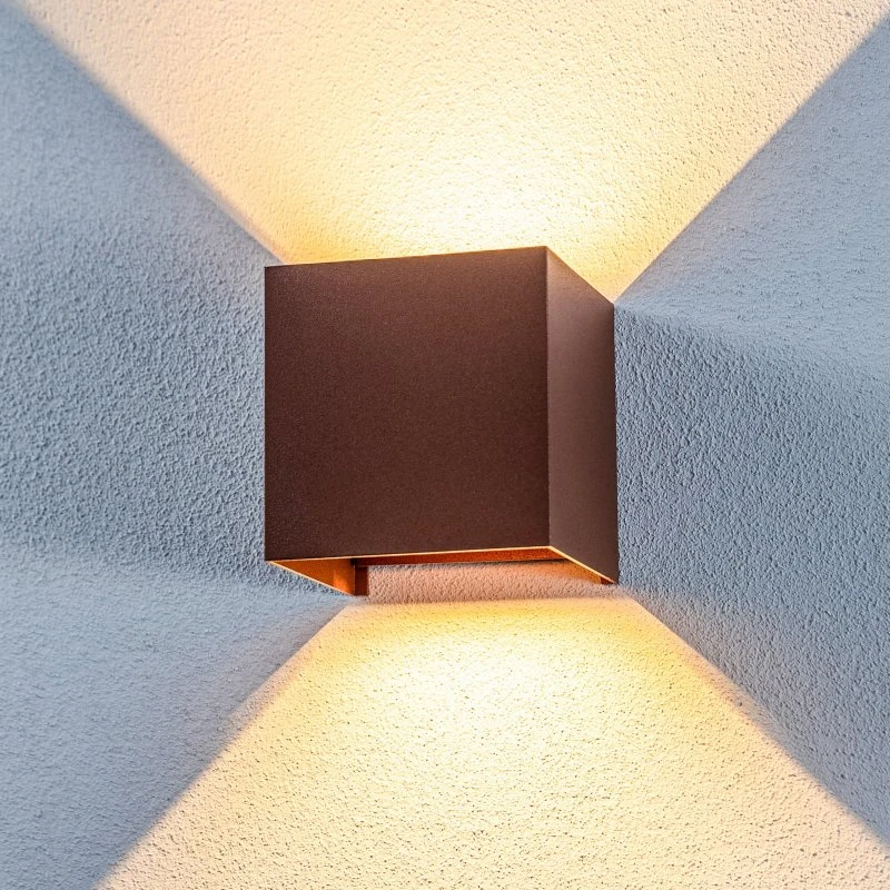 Lindby Nivar LED Buitenwandlamp - Hoekig - Roestkleur - 10 cm