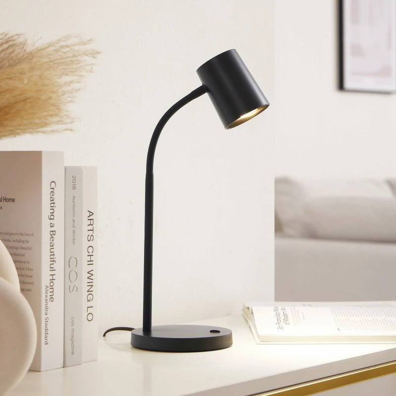 Lindby Radka Tafellamp Zwart - Met Flexibele Arm