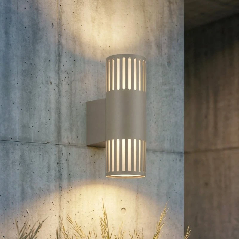 Lindby buitenwandlamp Lurinda, 2-lamps, steengrijs, Ø 10 cm, IP44