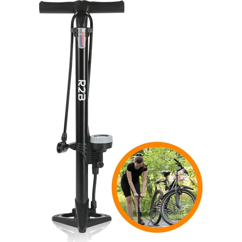 R2B® Fietspomp met Drukmeter en Dubbele Ventielkop