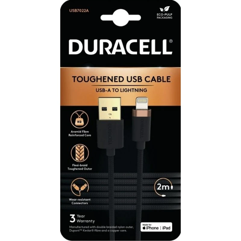 Duracell USB7022A Lightning-kabel - Zwart - 2 meter