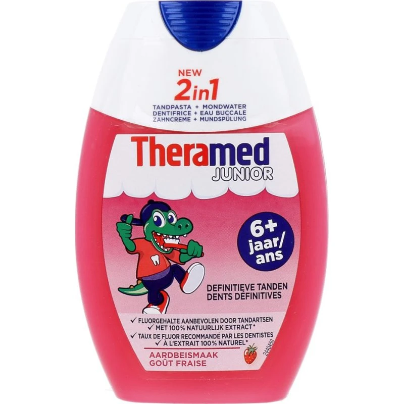 Theramed 2in1 Junior Tandpasta + Mondwater Aardbei 75ml