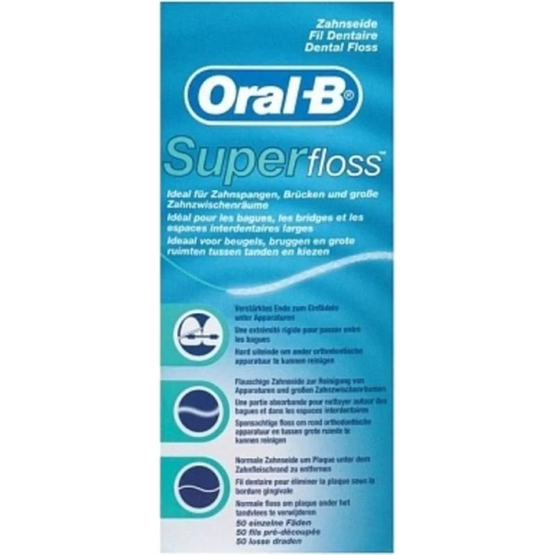 Oral-B Super Floss 50 Stuks - Flosdraad voor Beugels en Grote Ruimtes