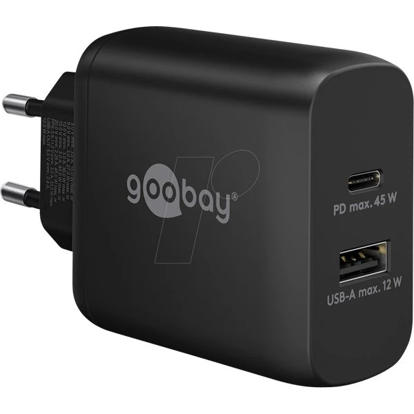 Goobay USB-C PD 45W dual snellader (GaN) zwart
