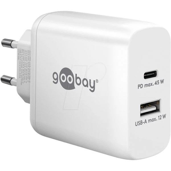 Goobay USB-C PD Dubbele Snellader 45 W Wit