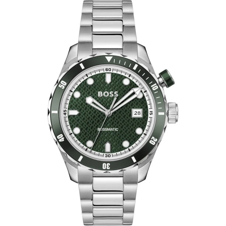 BOSS HB1514178 Zilverkleurig Herenhorloge met Groene Wijzerplaat