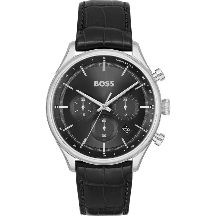 BOSS Gregor HB1514049 Herenhorloge zwart leer krokodilpatroon 45 mm