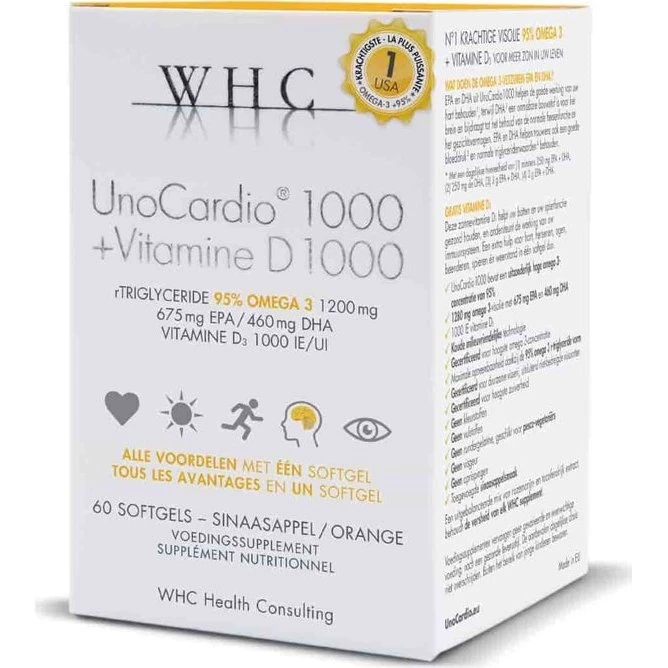 WHC UnoCardio 1000 + Vitamine D1000 60 Softgels