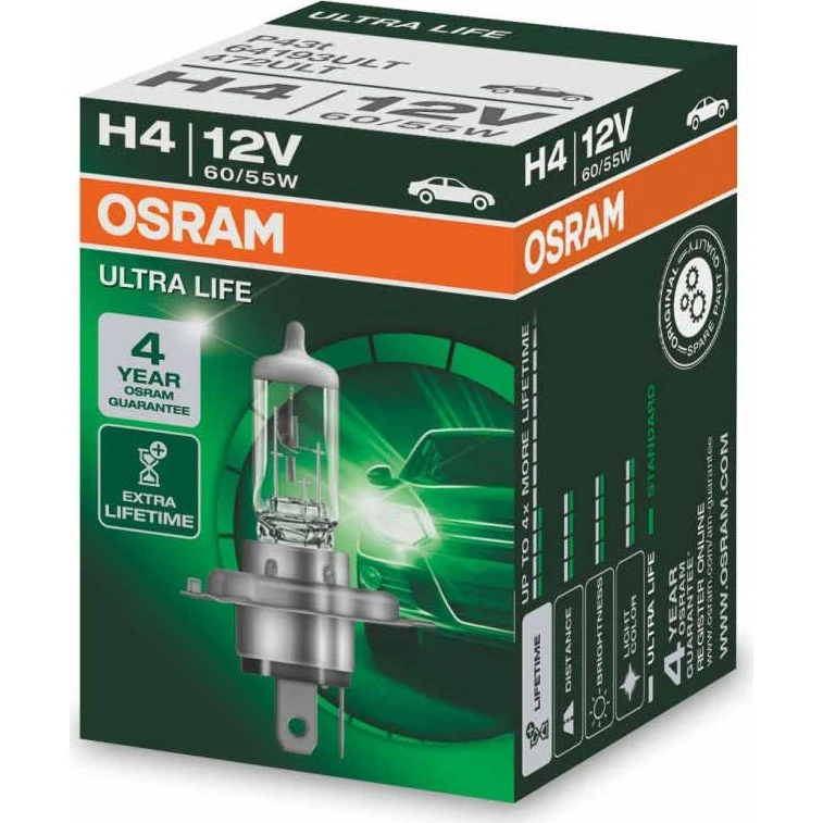 Osram H4 12V 60/55W P43t Ultra Life Halogeenlamp