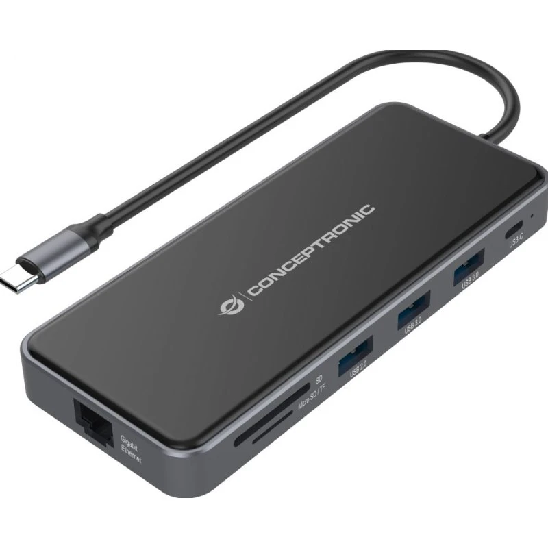 Conceptronic DONN15G USB-C Laptop Dock & Poortreplicator - Grijs