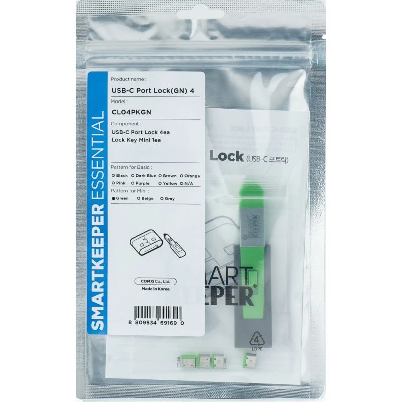 SmartKeeper Mini USB-C Port Blocker Groen (4 stuks + sleutel)