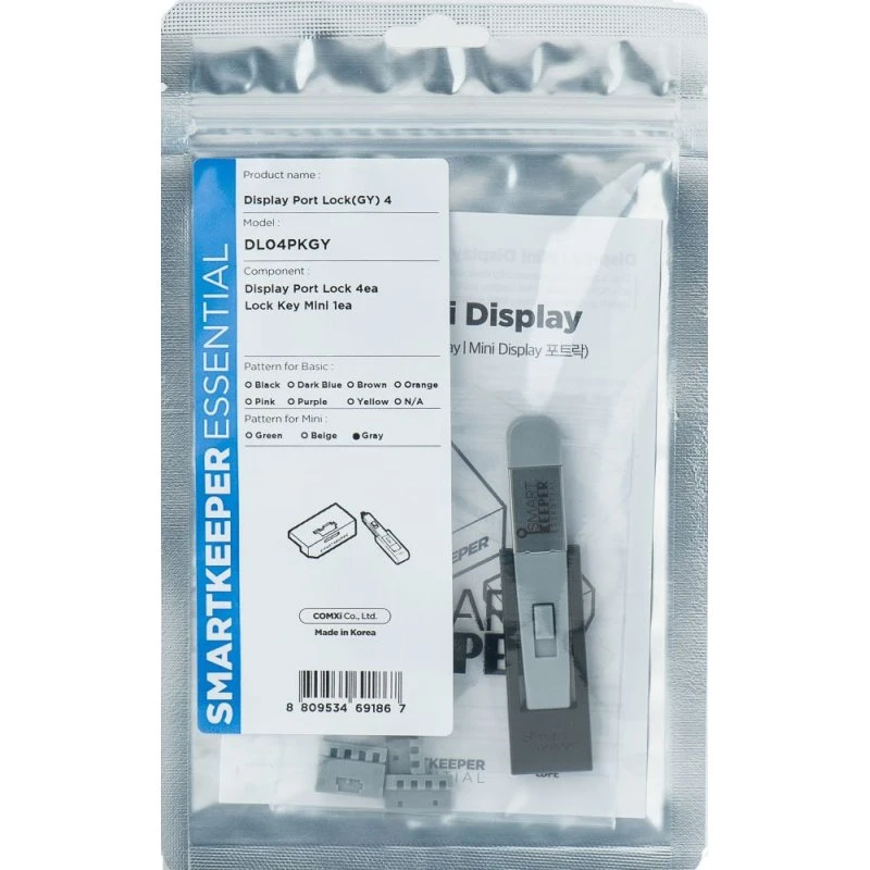 SmartKeeper Mini DisplayPort Blocker Grijs - 4 stuks + Sleutel