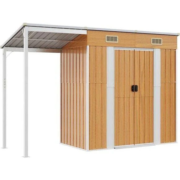 vidaXL Tuinschuur met verlengd dak 277x107x181 cm staal lichtbruin