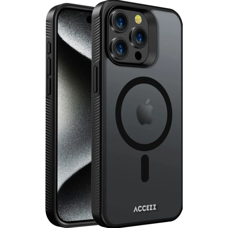 Accezz Rugged Frosted MagSafe Backcover iPhone 15 Pro Max - Zwart