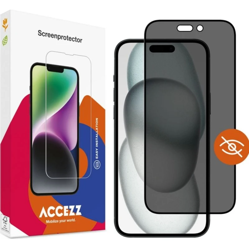 Accezz Gehard Glas Privacy Screenprotector voor iPhone 14 Pro / 15 / 16