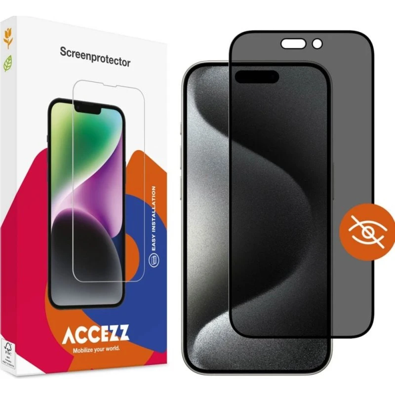 Accezz Privacy Screenprotector Gehard Glas voor iPhone 15 Pro Max