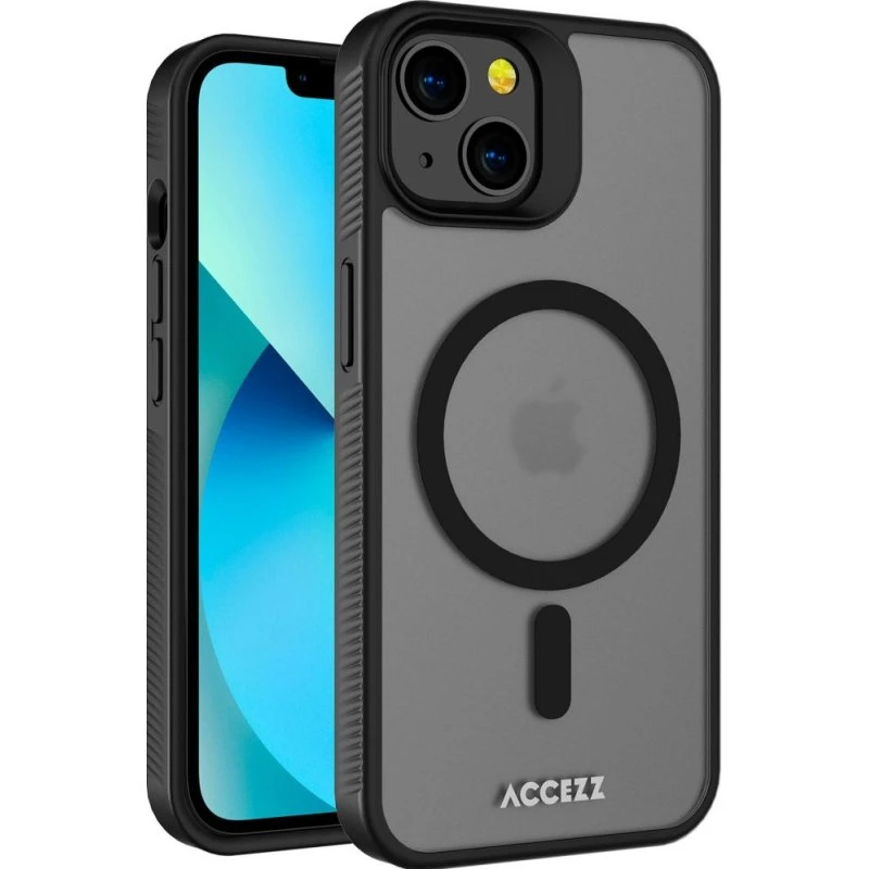 Accezz Rugged Frosted MagSafe Backcover voor iPhone 13 - Zwart