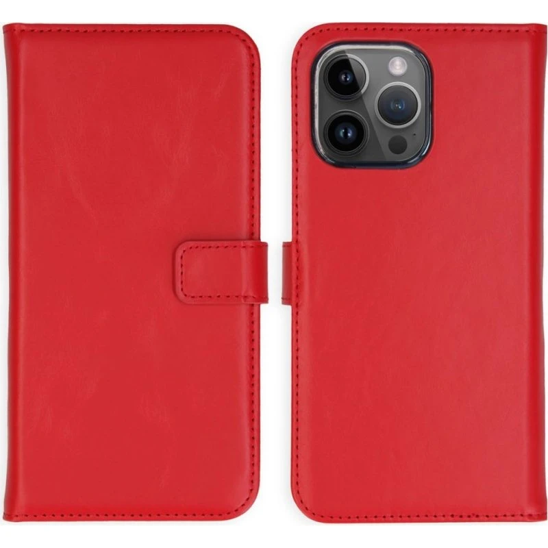 Selencia Echt Leren Bookcase voor Apple iPhone 15 Pro Max - Rood