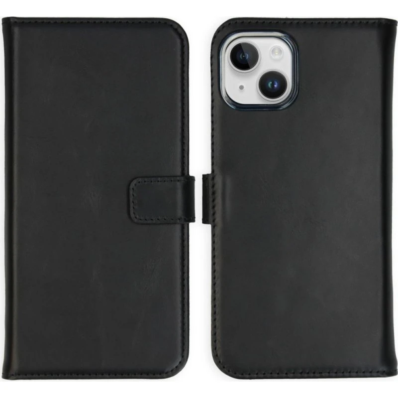 Selencia Echt Leren Bookcase voor Apple iPhone 15 Plus - Zwart