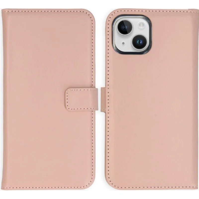 Selencia Echt Leren Bookcase voor Apple iPhone 15 - Dusty Pink