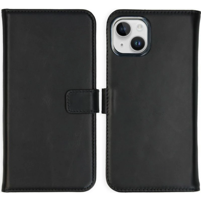 Selencia Echt Leren Bookcase voor Apple iPhone 15 - Zwart