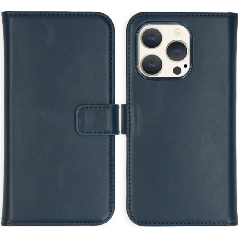Selencia Echt Leren Bookcase voor iPhone 15 Pro - Blauw
