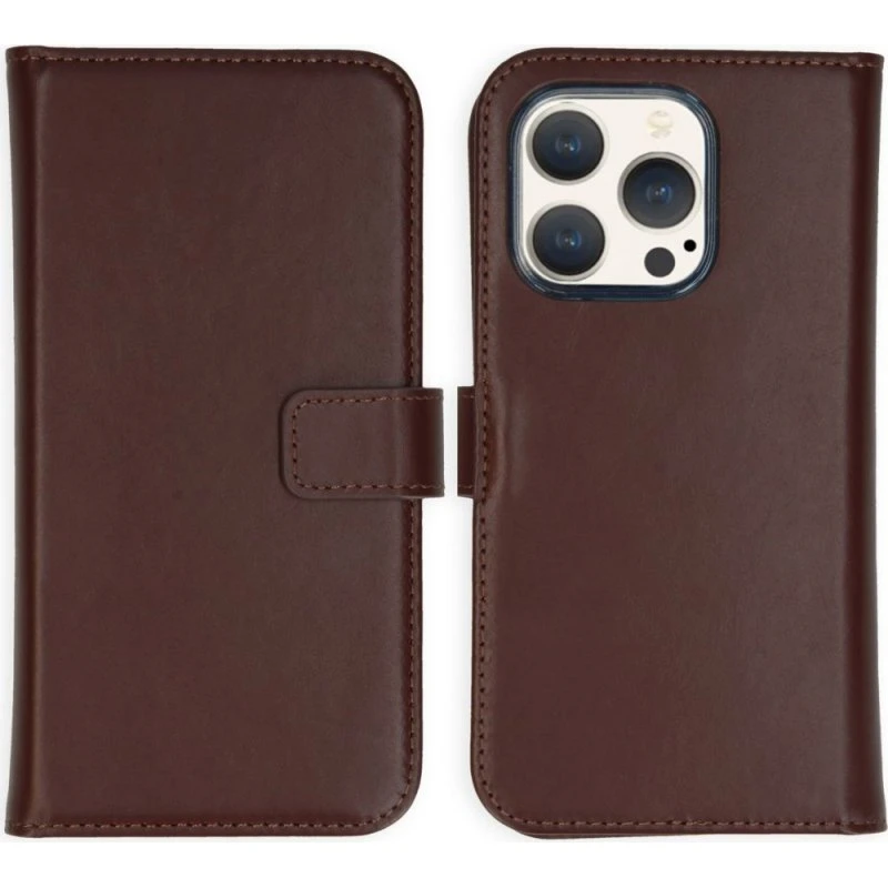 Selencia Echt Leren Bookcase voor Apple iPhone 15 Pro - Bruin