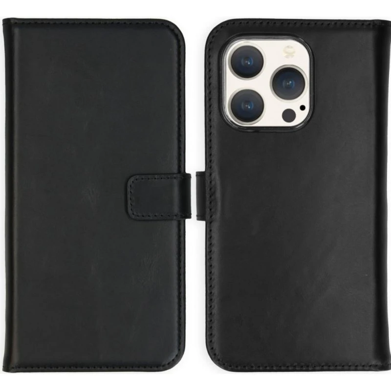 Selencia Echt Leren Bookcase voor Apple iPhone 15 Pro - Zwart