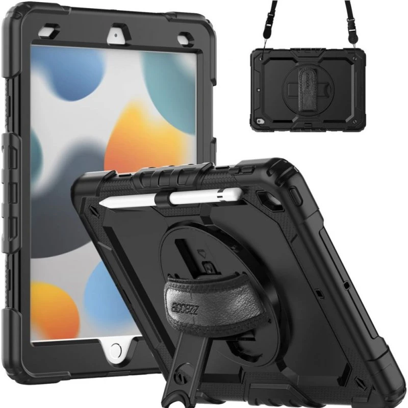 Accezz Rugged Backcover met schouderstrap voor iPad 9/8/7 (10.2 inch) - Zwart