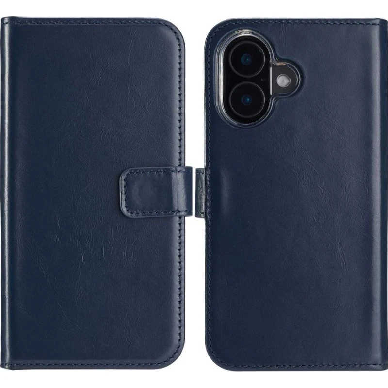 Selencia Echt Leren Bookcase voor Apple iPhone 16 - Blauw