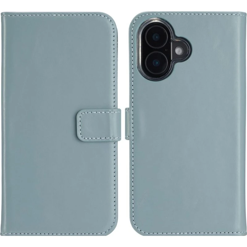 Selencia Echt Leren Bookcase voor Apple iPhone 16 - Air Blue