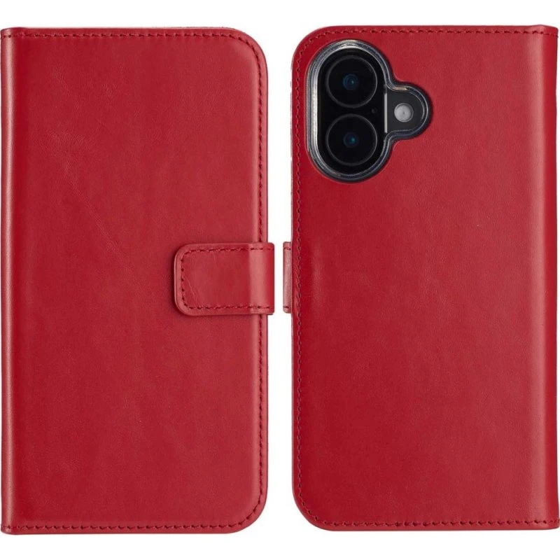 Selencia Echt Leren Bookcase voor Apple iPhone 16 - Rood