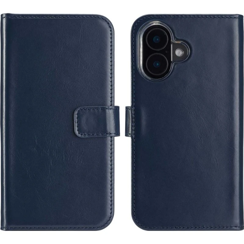 Selencia Echt Leren Bookcase voor Apple iPhone 16 Plus - Blauw