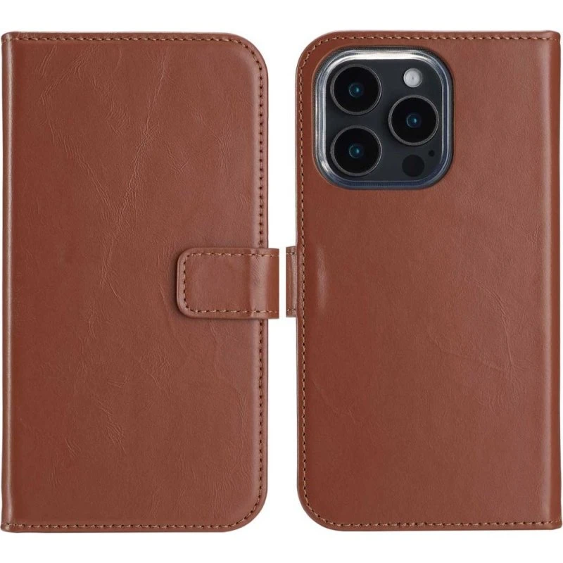 Selencia Echt Leren Bookcase voor Apple iPhone 16 Pro - Lichtbruin