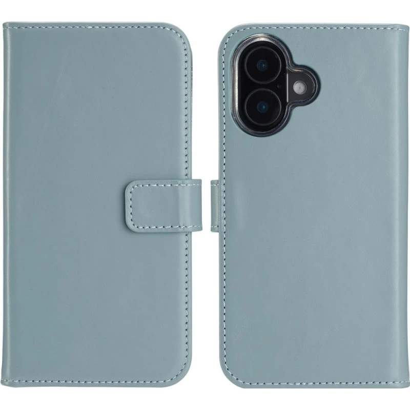 Selencia Echt Leren Bookcase voor Apple iPhone 16 Plus - Air Blue